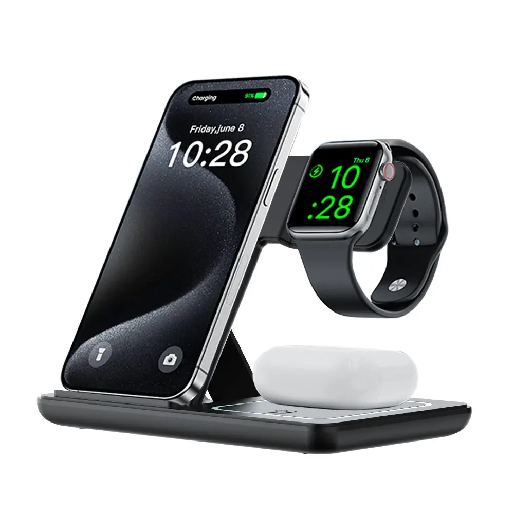 3 in 1 Foldable Wireless Charging Station, Smart Charging Dock, Fast Charging for iPhone 17-11 Pro/max, Apple Watch Series 10-5, AirPods 4-2 Pro, Smart Watch Charger, Gifts for Family