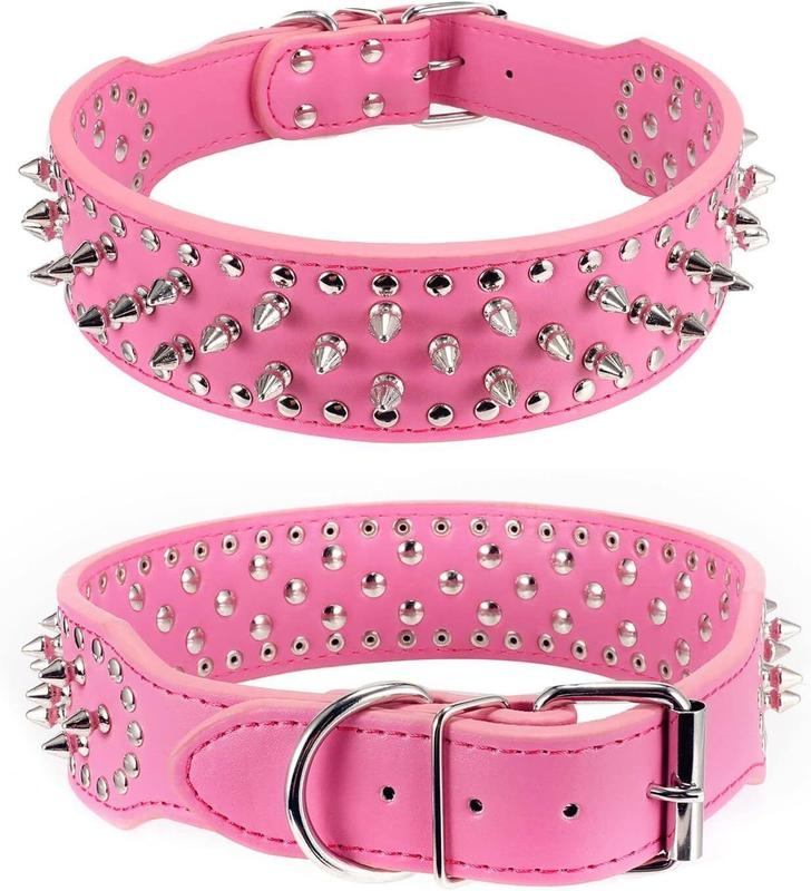 Stylish Spiked Leather Collar with Rivets - Adjustable Fit for Medium and Large Dogs and Cats