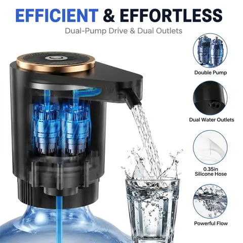 Cordless 5 Gal Portable Water Pump - Outdoor Home Essential Beverage Dispenser with Dual Powerful Motors, Instant Flow, USB-C Quick Charge, Plastic Body, Silicone Hose Wear for Camping, Office Emergencies