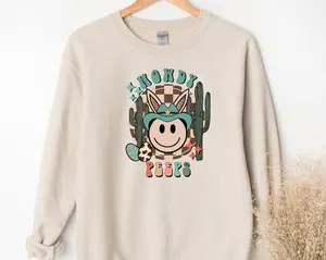 Easter Howdy Peeps Sweatshirt, Happy Face Western Bunny Groovy Sweatshirt, Happy Easter Bunny Sweatshirt, Bunnies Sweatshirt, Easter Gift