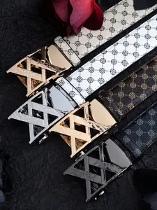 New Genuine Leather Automatic Buckle Business Belt, Fashion Print Men's Waistband, Casual Trendy Pants Belt, Street Style Belt, All Seasons