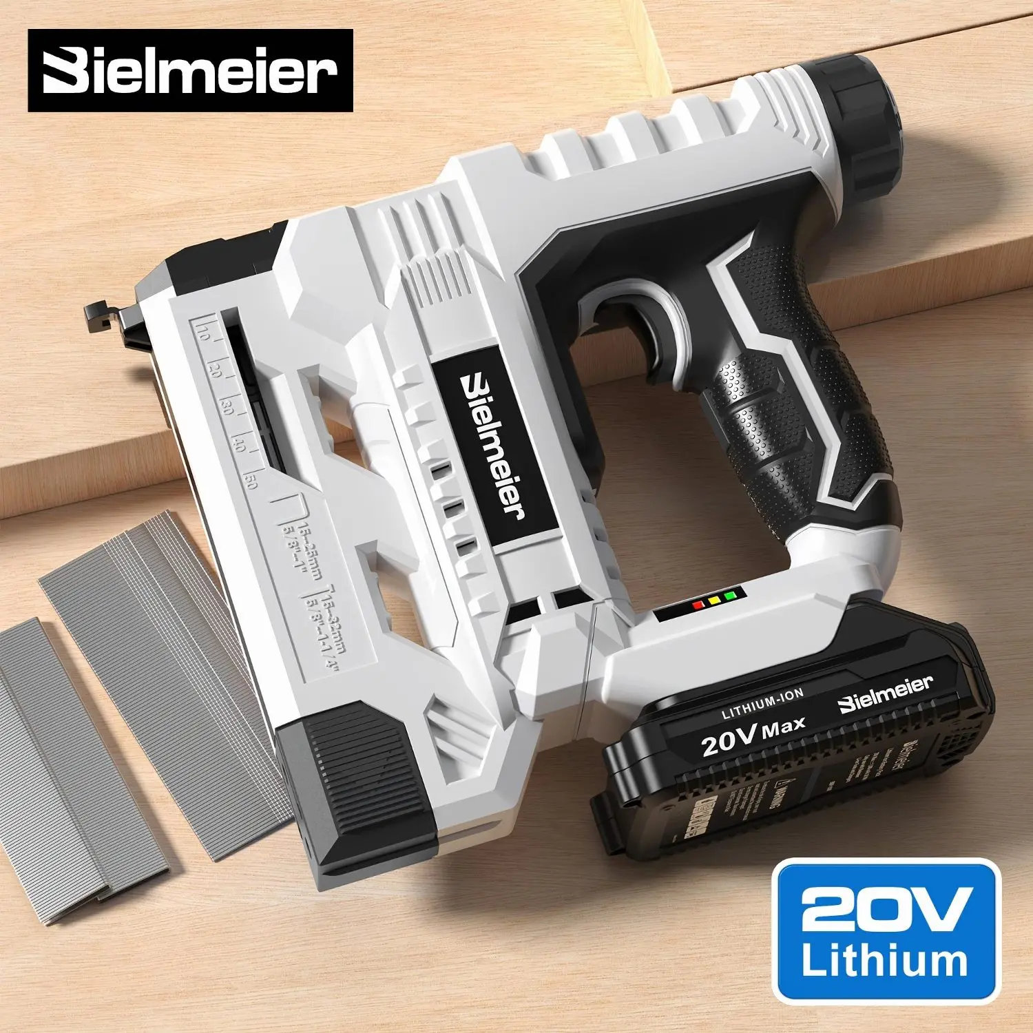 Bielmeier 20V/4V Cordless 2-in-1 Stapler/Nailer, Brad Nailer Without Compressor And Cord, Lightweight Design, with Safety Striker Guard, Battery&Charger, 1600/2000 Nails And Staples, for Carpentry And Upholstery & Perfect Gifts for DIYers