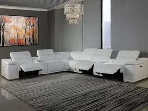 Global United 9762WH-8PC 8 pc Orren Ellis Florence White Italian Leather Power Reclining Sectional Sofa with Adjustable Headrests & Chrome Legs