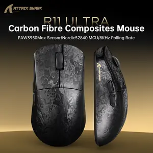 49g Gaming Mouse ATTACK SHARK R11 ULTRA Carbon Fiber Wireless 8Kfor high-speed competitive games,Nordic 52840 MCU,Tri-mode,PAW3950MAX,20000 FPS Static Scan Rate,Nano-Metal Ice Coating,Carbon Fiber Composites,Ergonomic Design,Double-Layer Mouse Feet