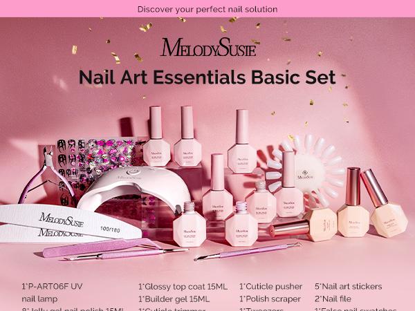 MelodySusie Gel Nail Polish Kit with UV Light P-ART06F- Popular Color Jelly Gel with Builder and Baser &Glossy Top Coat Soak Off Includes Nail Art Tools Nail Art Gift for Women & Girls Starter Kit