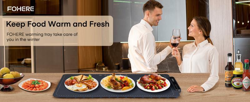 FOHERE Warming Mat for Food Full Surface Heating with 3 Modes, Electric Warming Tray Keeping Food Warm or Thawing for Parties Buffets Gatherings Holidays Daily Use, Versatile, Rollable, Dark Blue