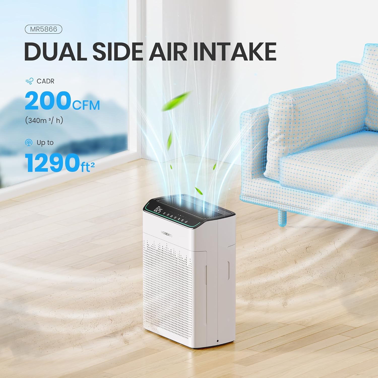 MORENTO 5866 Air Purifier for Home Large Room Up to 1290 Sq Ft with PM 2.5 Display, HEPA Sleep Mode Double-sided Air Inlet for Smoke and Odor#TikTokShopBlackFriday