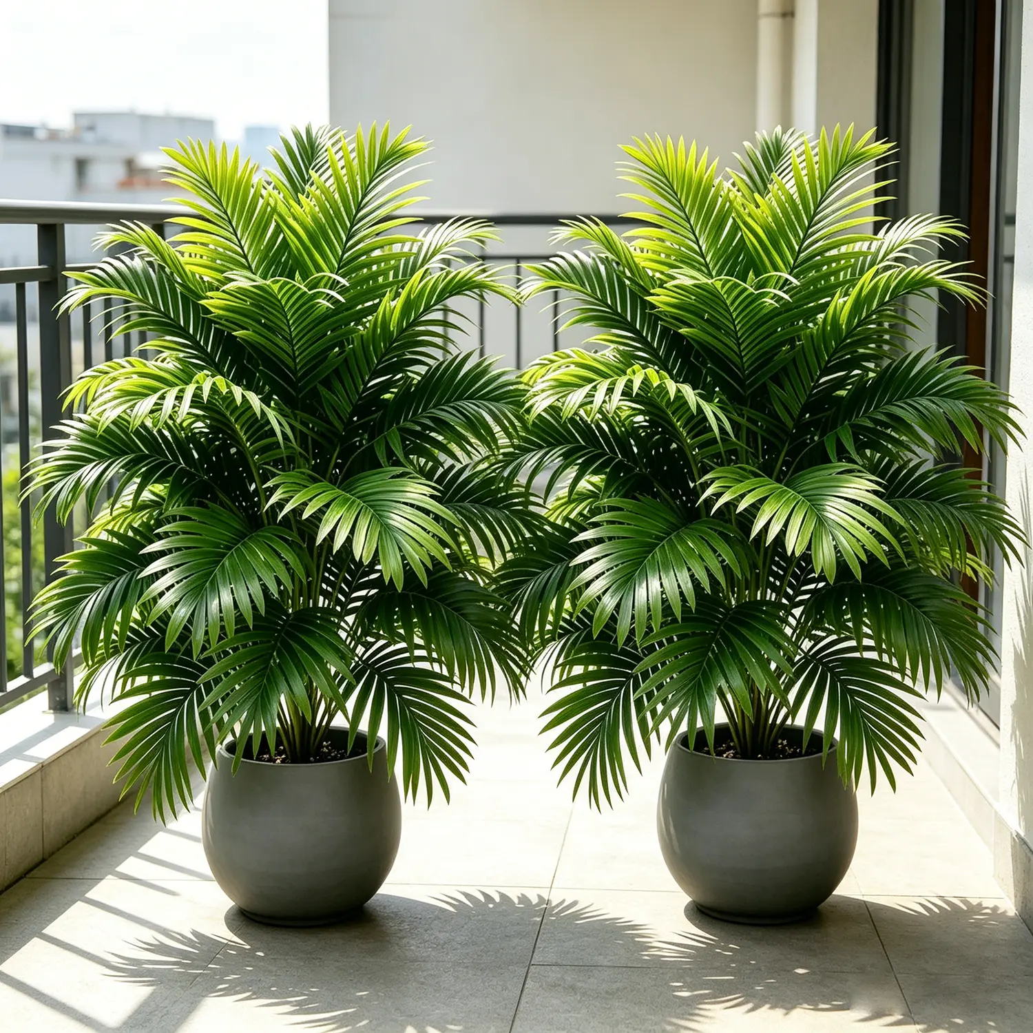 2-Piece Lifelike Artificial Areca Palm Trees, Lightweight Low-Maintenance Faux Tropical Floor Plants in Pots, Decorative Fake Greenery for Modern Indoor Entryway & Patio Spaces