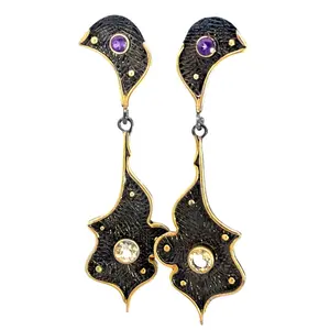 Oxidized Silver Gemstone Drop Earring