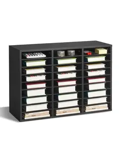 Literature Organizer, 27-Compartment Office Mailbox With Removable Shelves, Wooden Mailbox Sorter On Particle Board For Office, Home, And Classroom Storage, File Sorter For Papers, Documents, Files, Letters, Black
