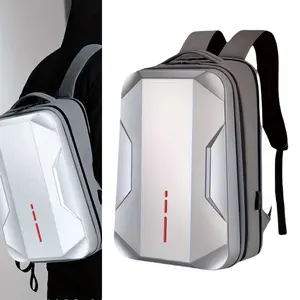 1pc Sleek Men's Hard Shell Backpack - Durable Plastic, Modern Design with Red Accents, Padded Compartment for Laptop & Gaming Gear, Easy-Maintenance, Perfect for Business Travel & Everyday Use, Business Backpack |   Sleek Style Backpack |   Exterior