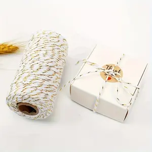 2024[Perfect for holiday gifts] Golden Gift Wrapping Cord |   High-Quality Natural Hemp & Golden Thread |   Handmade Thank You Tags |   Craft & Holiday Packaging |   Christmas Decorations & Gifts, 100m2025