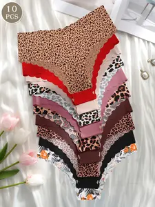 10-piece set of women's scalloped edge triangle panties, comfortable seamless triangle panties for women in autumn and winter, Low Waist Briefs