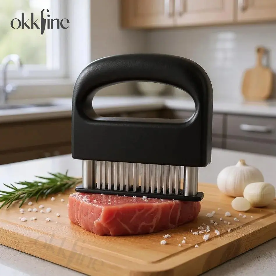 Okkfine Kitchen Meat Tenderizer Utensils, Upgraded ABS + Durable Stainless Steel Ultra-sharp Needle Blade, Lightweight Easy-to-Press Tool for Steak, Veal, BBQ Meals, Durable for Daily Use