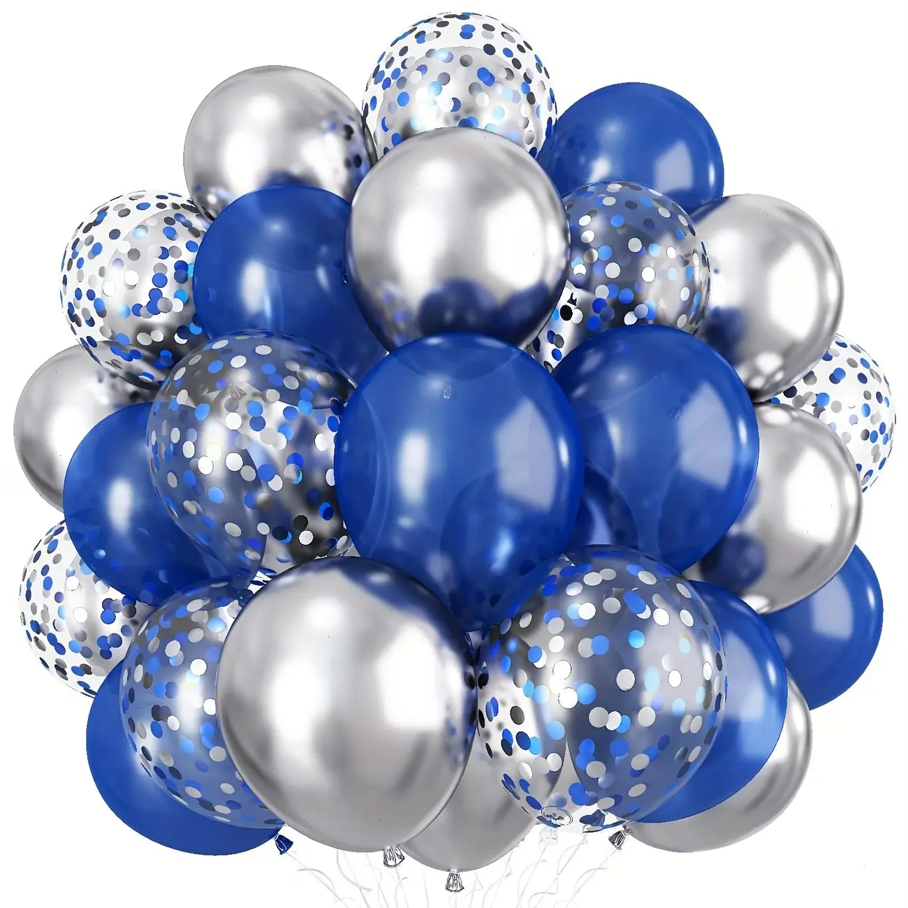 51pcs, Blue Silvery Balloon Set, Metallic Blue Latex Balloons with Confetti, Christmas, Birthday, Engagement, Wedding, Bridal Shower, Gender Reveal, Baptism, St. Baptism Shower And Graduation Decoration, Photo Props, Balloon for Decoration