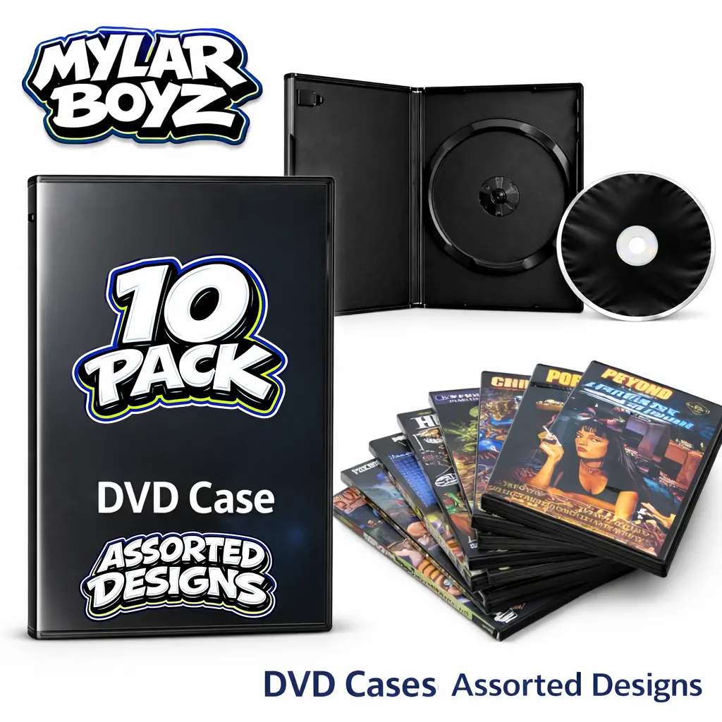 10 Pack DVD Cases (5.5" x 7.5") Packaging Set with Matching Zip Bags – Assorted Designs