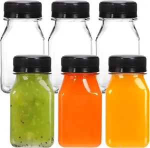 6pcs 4oz Plastic Juice Shot Bottles with Caps, Clear