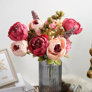 Vintage Artificial Peonies And Hydrangeas, Elegant Floral Bouquet, Wedding Bridal Decoration, Home Centerpiece Display