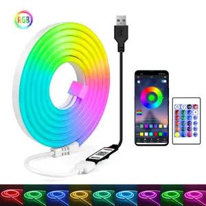 Flexible RGB LED Neon Light Strip, 5m Remote Control Multi-Mode Game Light, Bedroom Decoration, Multicolor, Ideal for Gaming and Home Decor
