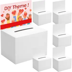6 Pcs 6.5x4.5x4.5Inch Cardboard Ballot Boxes with Slot and Removable Header for Fundraising Donation Raffle Voting Contest Business Card Collection