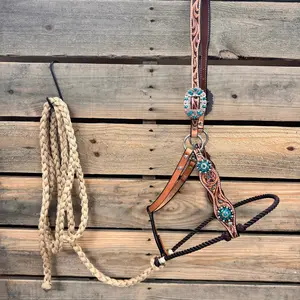 Floral Tooled Lariat & Leather Combo Halter #LH103