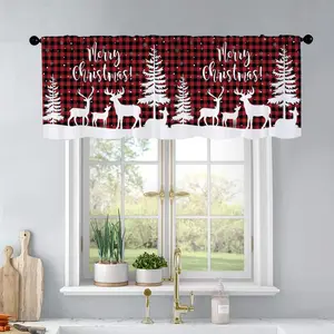 1pc Christmas and New Year printed kitchen curtains Christmas and New Year at Buffalo Plaid. curtains valance window treatment living room bedroom home decor Home Decoration Curtain 54 x 18 inch