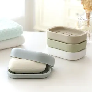 Double-Layered Square Japanese Soap Dish with Lid, Plastic Drainage Soap Holder, Soap Tray for Home Bathroom, Bathroom Accessories, Home Goods, Wholesale Bulk Sale
