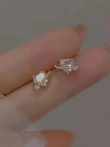 Elegant Women's Heart-Shaped Zircon Stud Earrings, Perfect for Parties & Daily Wear, Stylish Birthday Gift Jewelry, Artificial Zirconia Earrings