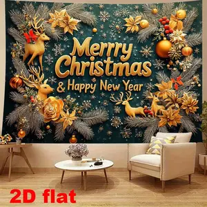 2D Flat Merry Christmas & Happy New Year Banner Background Cloth for Holiday Party Decorations Ideal for Room Yard Studio Home & Garden Outdoor Events Festive Design