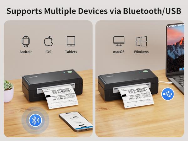 JADENS Bluetooth Shipping Label Printer 668BT-4x6 inch Thermal Piinter Compatible with iOS, Android, PC, Mac, Etsy, Ebay, Shopify, USPS