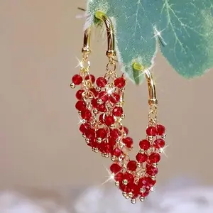 1 Pair Delicate Red Beaded Long Tassel Earrings, Creative and Fashionable Women's Jewelry, Suitable for Daily, Party, Holiday Wear, Christmas Gift for Women, Valentine's Day Gift