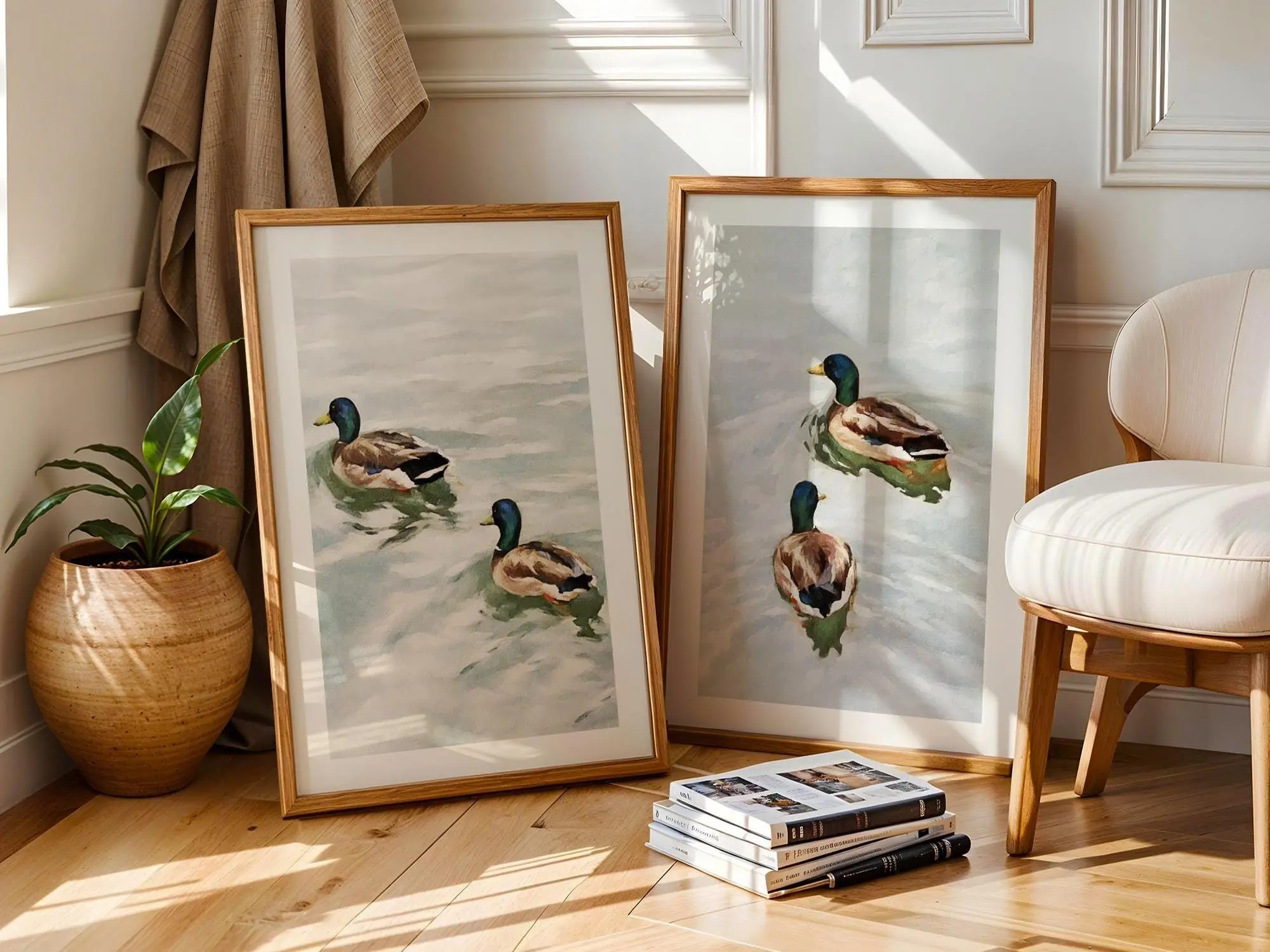 Retro Mallard Duck Art Print, Buck Hunting Animal Vintage Poster, Funny whimsical wall art, Cabin Bedroom Home decor, Unique Gift for Dad Men