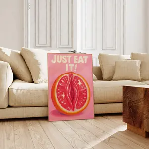 Modern Quirky Kitchen Decor, Bold Grapefruit Wall Art, Bright Pink Abstract Fruit Art, Room Decor, Unframed
