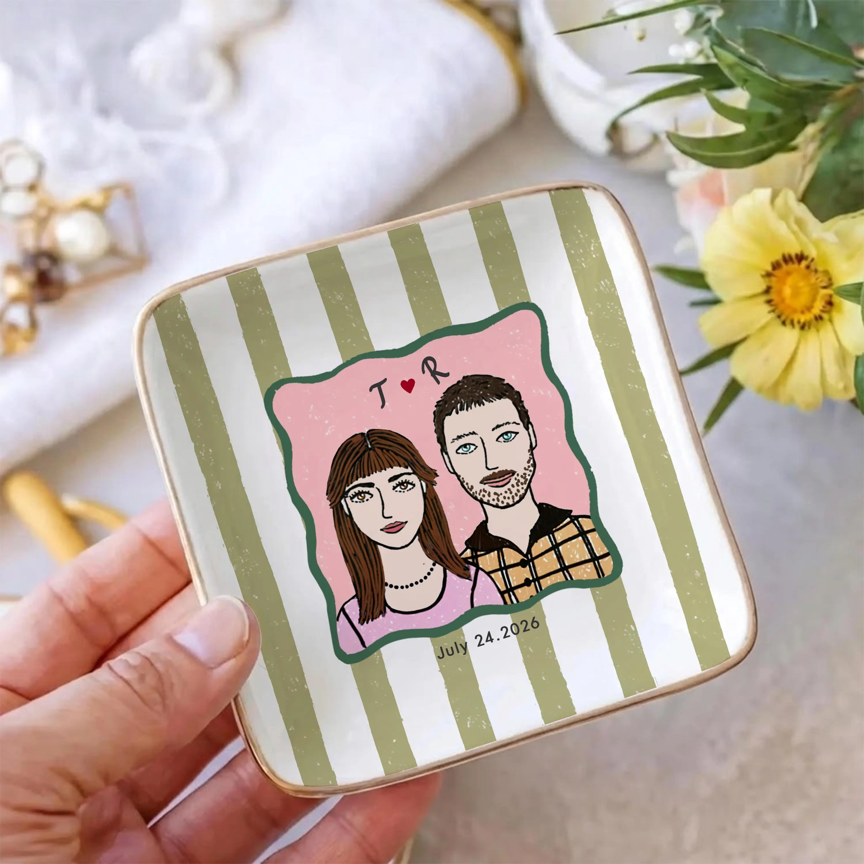 Custom Engagement Ring Dish, Personalized Proposal Portrait Ring Dish, Engaged Jewelry Tray, Wedding Stuff, Trinket Tray for Couples, Engagement Gift, Anniversary Gifts for Him
