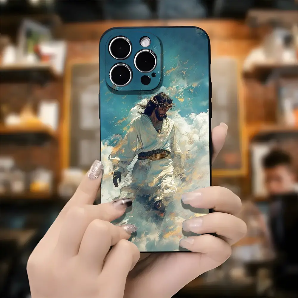 Soft Silicone Protective Phone Case Casing for iPhone 16 Pro Max,15 Plus,14,13,12,11,XR,XS - Christian Aesthetic Jesus Paintings, Full Body Protection, Shockproof, Non-Slip Mobile Phone Accessories, Smartphone