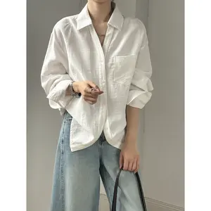 Minimalist Casual White Shirt for Women, Year-Round Versatile Fashion Statement, Exclusive High-End Long Sleeve Top