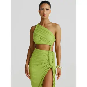 Women’s sexy formal party holiday one-shoulder cut-out split sleeveless backless bodycon slip dress strapless ruched knotted solid dating birthday evening gown slip long dresses clothes