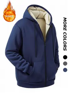 Men's Winter Sherpa Fleece Lined Thick Long Sleeve Fitted Jacket, Warm Thermal Plush Outwear Outfits Tops, Casual Simple Comfortable Hooded Coat with Kangaroo Pockets, Casual Street Fashion
