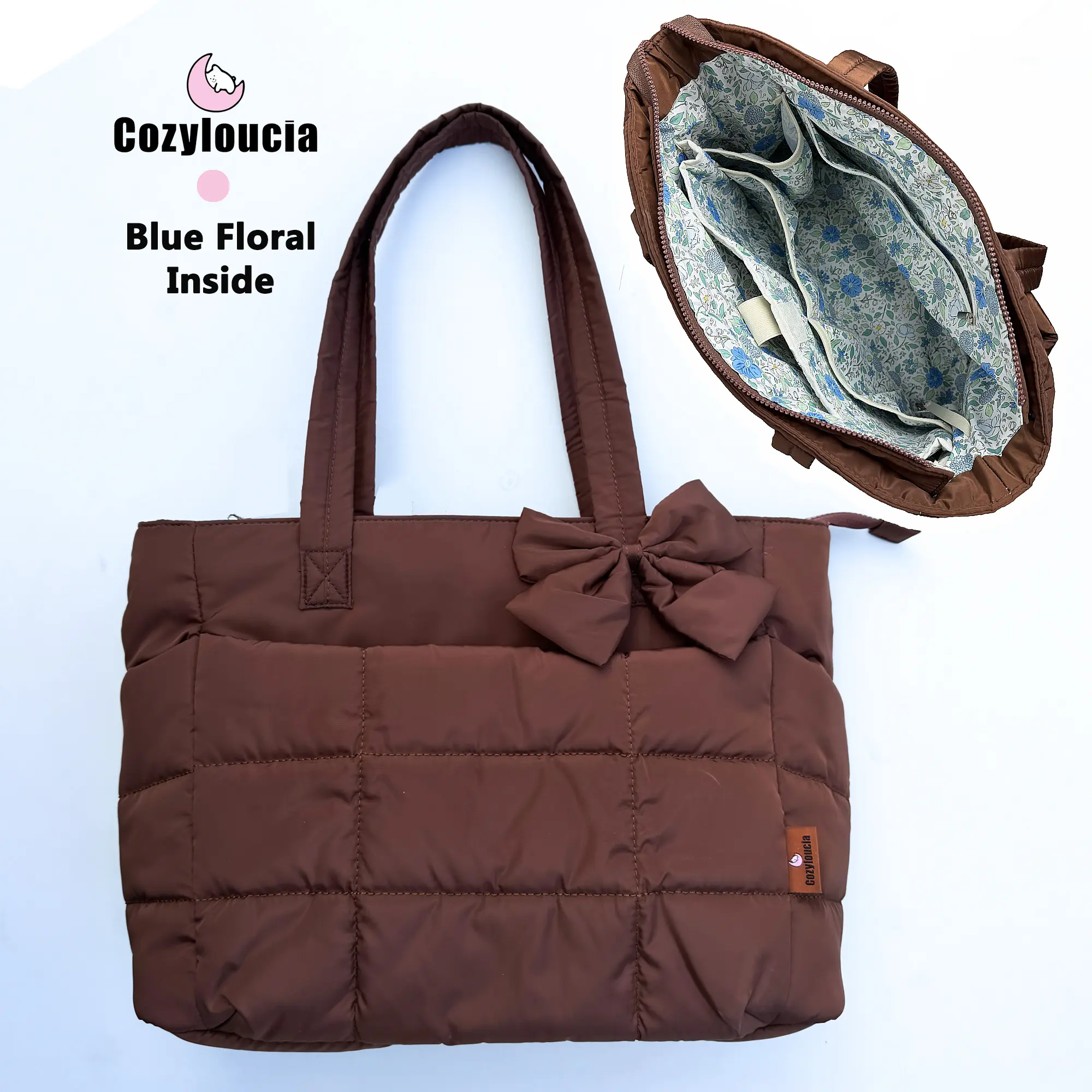 B-Caramel-Blue Floral -Bow