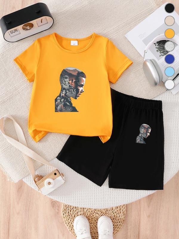 Summer Boys' T-Shirt Short Sleeve + Loose Shorts Set, Last of Us Design, High Elastic Waist, Casual, Perfect Gift