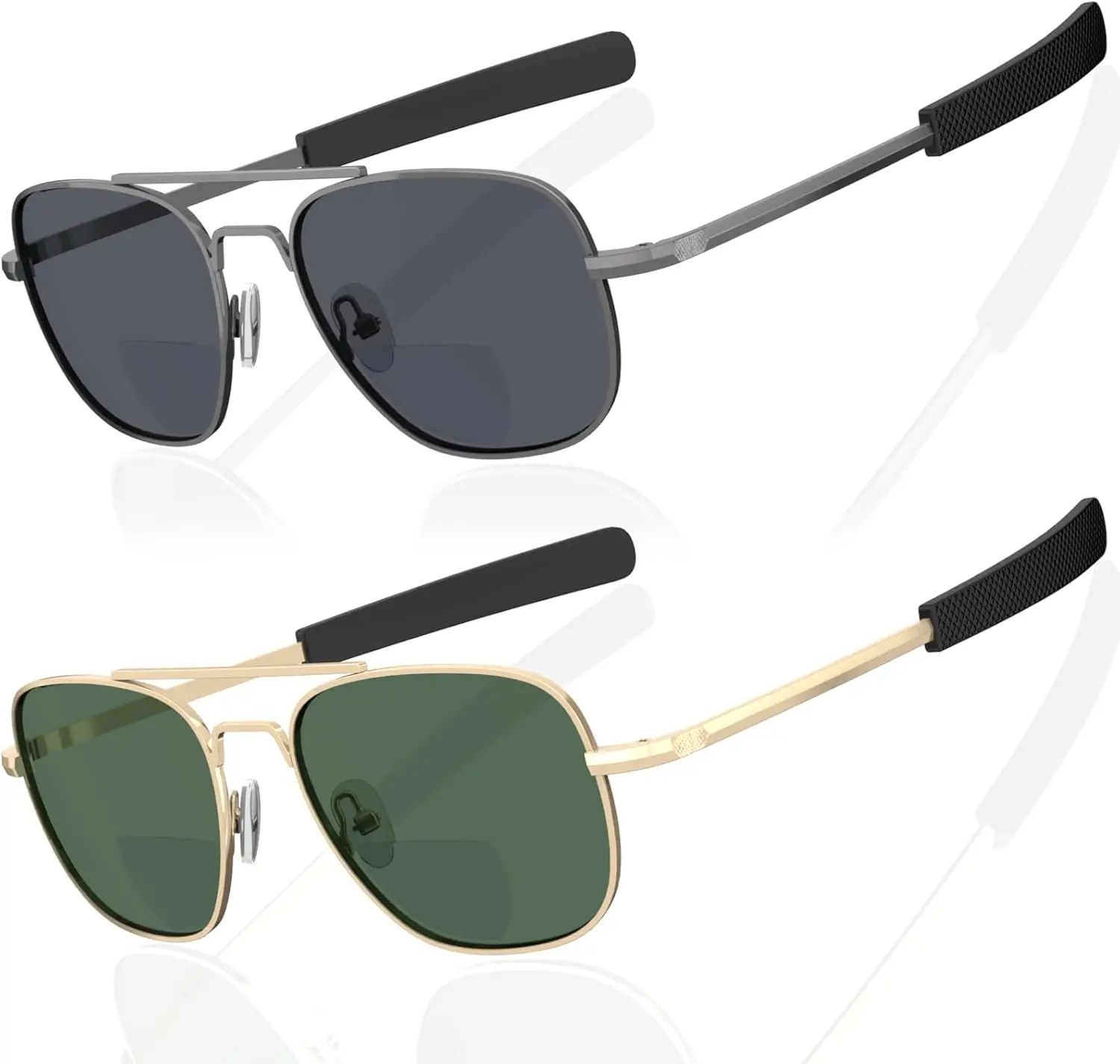 2 Packs  Aviator Bifocal Reading Sunglasses for Men Women - Retro Sun Readers UV Protection Outdoor Cheaters