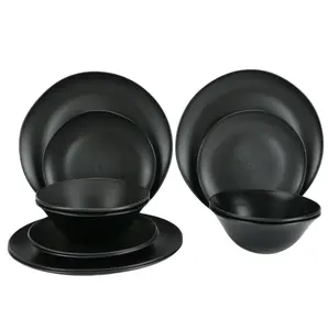 Black 12-Piece Eco-Friendly Recycled Plastic Dinnerware Set - Durable and Sustainable Design for Home Dining