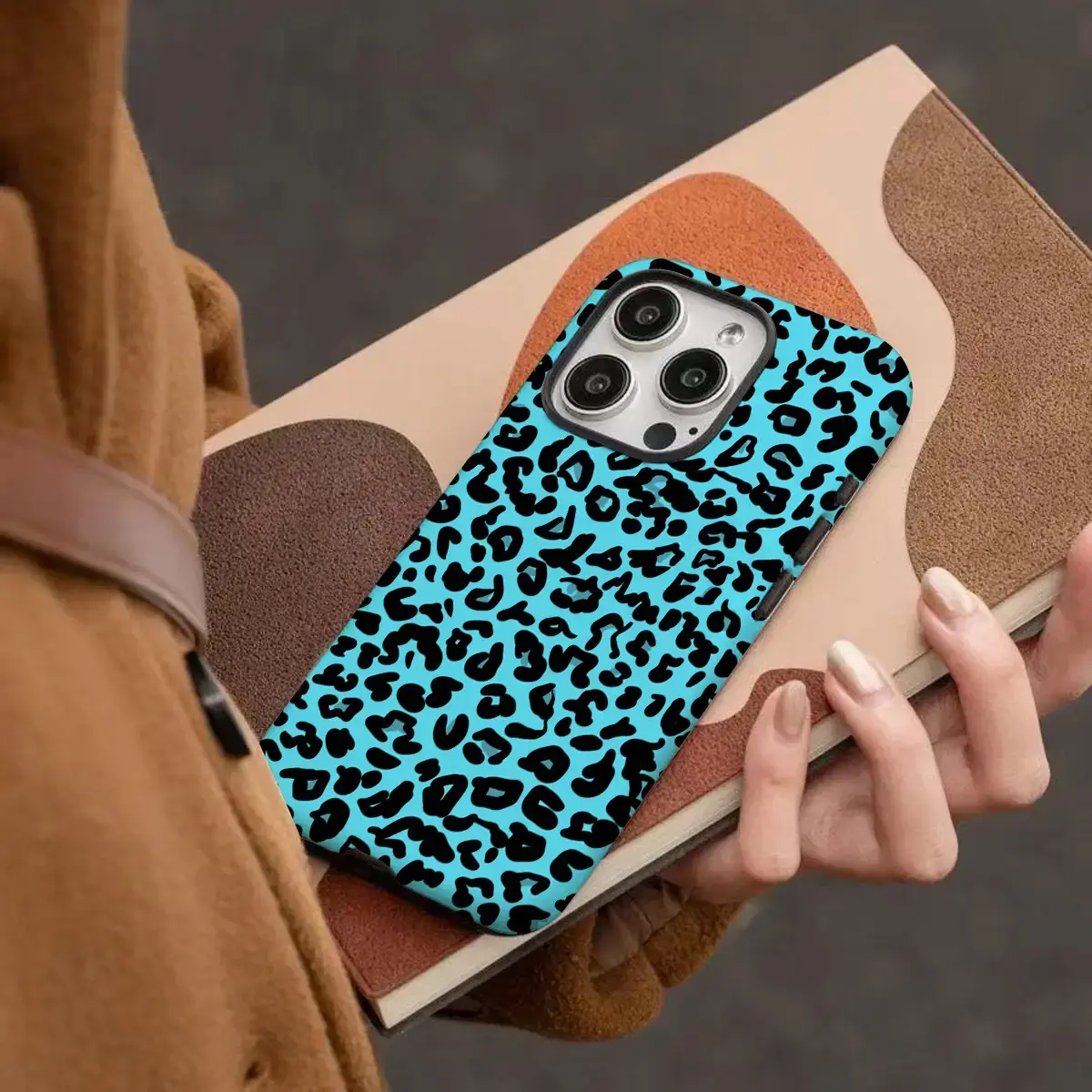Blue Leopard Print 2-in-1 Soft-Hard TPU Casing for iPhone 16/15/14/13/12/11 Pro Max - Flexible Cover, Camera Protector, Mobile Phone Accessory, Iphone 15