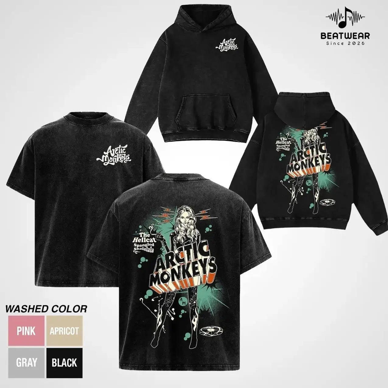 Arctic Monkeys Vintage Washed Graphic T-Shirt, Indie Rock Band Heavy Cotton Oversized Streetwear Tee, Retro Concert Music Merch Back Print Unisex Fan Gift 2LT