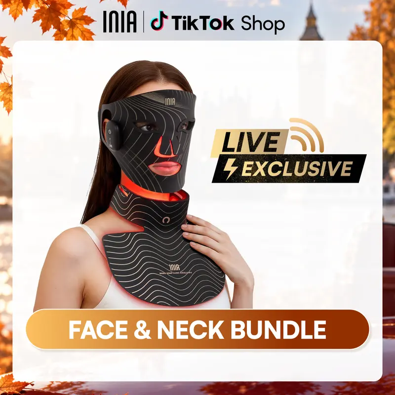 【LIVE EXCLUSIVE】INIA GLOW Wireless Red Light Face & Neck & Chest Mask Bundle – 630nm & 850nm Red Light Therapy Mask Devices | Skincare Set for Lifting, Firming & Radiant Glow at Home, Rechargeable & Portable with 2-Year Warranty, Beauty Products, Glowup