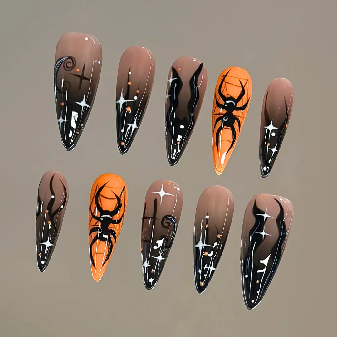 NailVesta SPIDER NIGHT – 100% Handcrafted 3D Press-On Nails | Reusable, Long-Lasting, Salon-Quality black lace nail art nail art