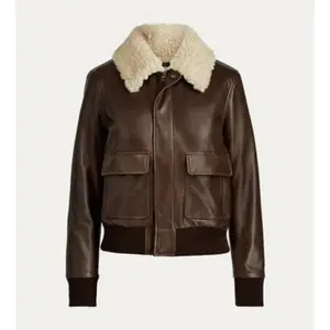 Women's Brown A2 Sherpa Leather Bomber Aviator Jacket
