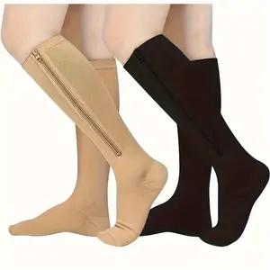 2 Pairs Women's Compressed Zippered Socks - Breathable Leg Support, Elastic Long Leg Socks, Comfortable & Breathable Solid Color - For Women - Suitable for Sports & Everyday Wear - Great Gift for Runners & Dancers Unisex Christmas Crew Socks Set