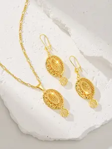 Elegant Pendant Necklace & Earrings Set for Women, Copper Material Electroplated 22k, Daily Wear Jewelry Gift