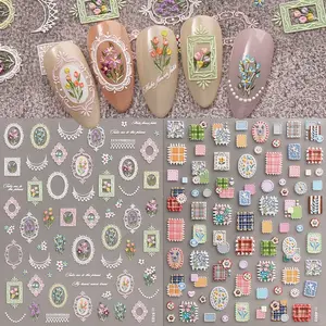 2 Piece Flower Embossed Nail Stickers, Easy Apply Daily Nail Design, All-Season Universal, Glossy Finish, DIY Manicure Accessories, Nail Art Stickers